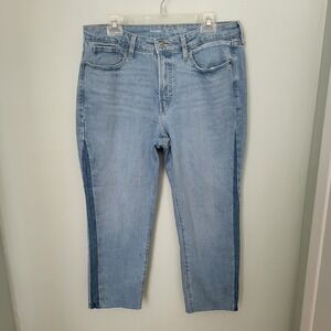 Old Navy Women 12 Petite High Waisted OG Straight‎ Ankle Jeans Two Tone Stretch